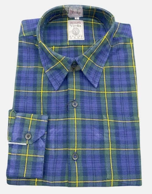 Men’s Viyella London Flannel Check Shirt Kensington – Green Blue