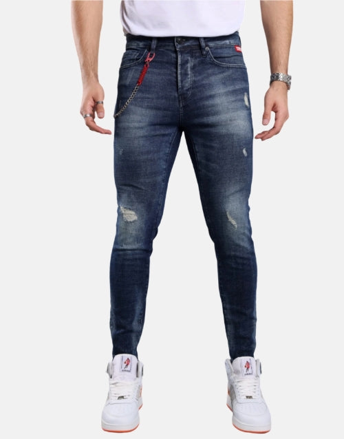 GABBIA Denim Super Slim Fit Blue Ripped Jeans