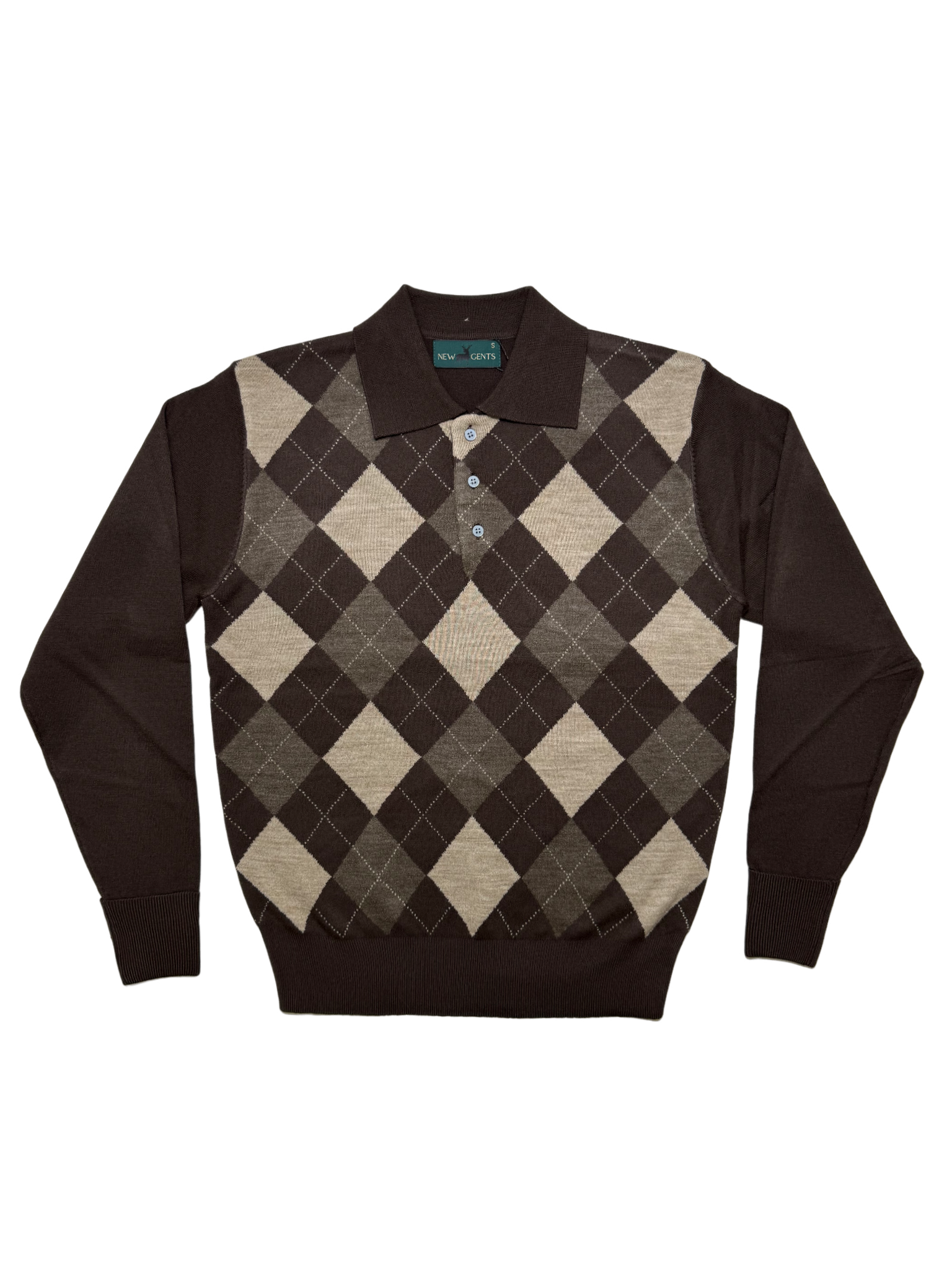 NEW GENTS Brown Argyle Golfer Knitwear