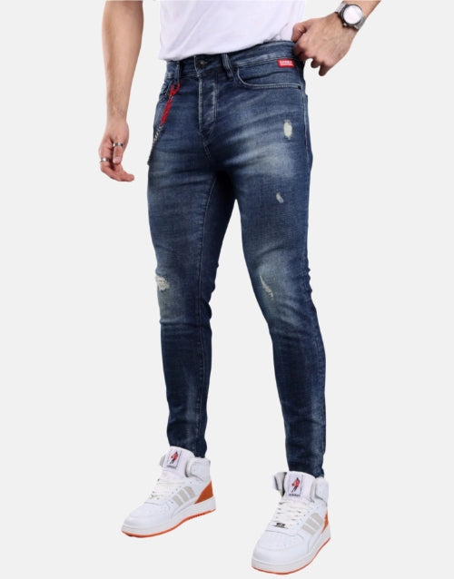 GABBIA Denim Super Slim Fit Blue Ripped Jeans