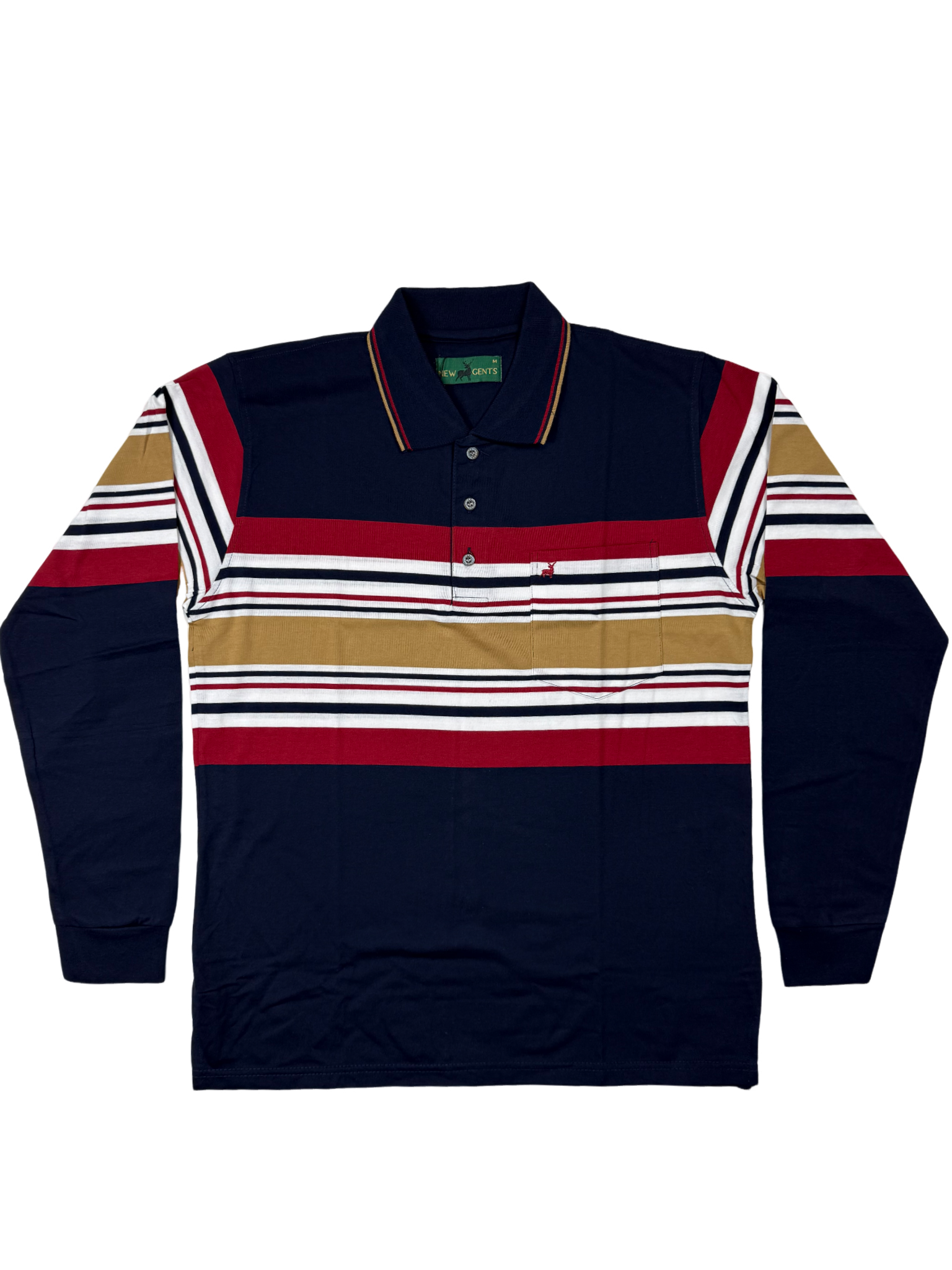 NEW GENTS Navy Striped Long Sleeve Golfer