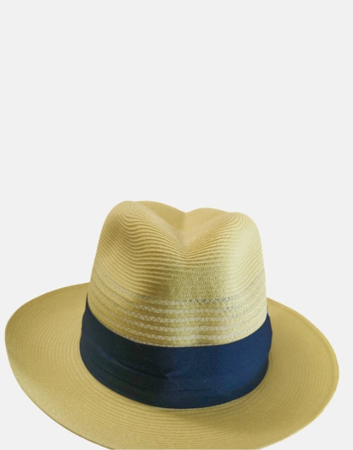 DOBBS Navy Band Khaki Stone Fedora Hat