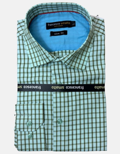 Francesco Smalto LS Slim Fit Green Check Shirt