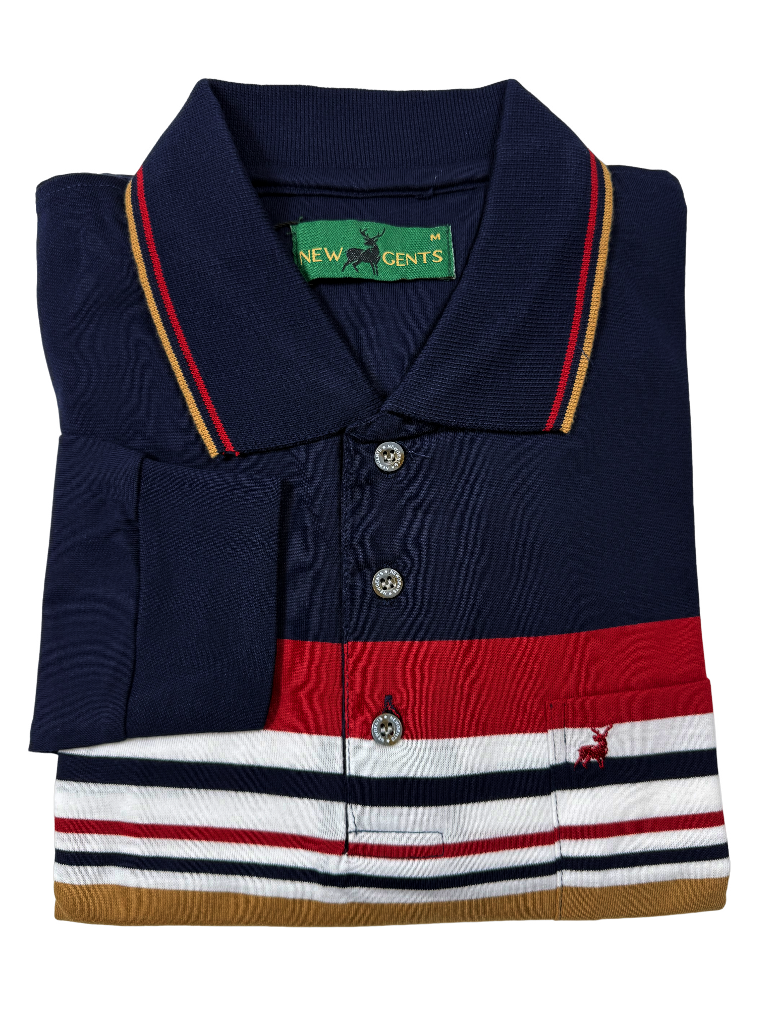 NEW GENTS Navy Striped Long Sleeve Golfer