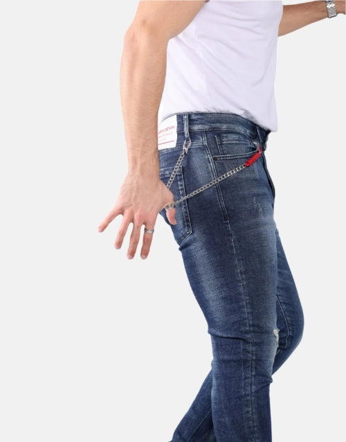 GABBIA Denim Super Slim Fit Blue Ripped Jeans