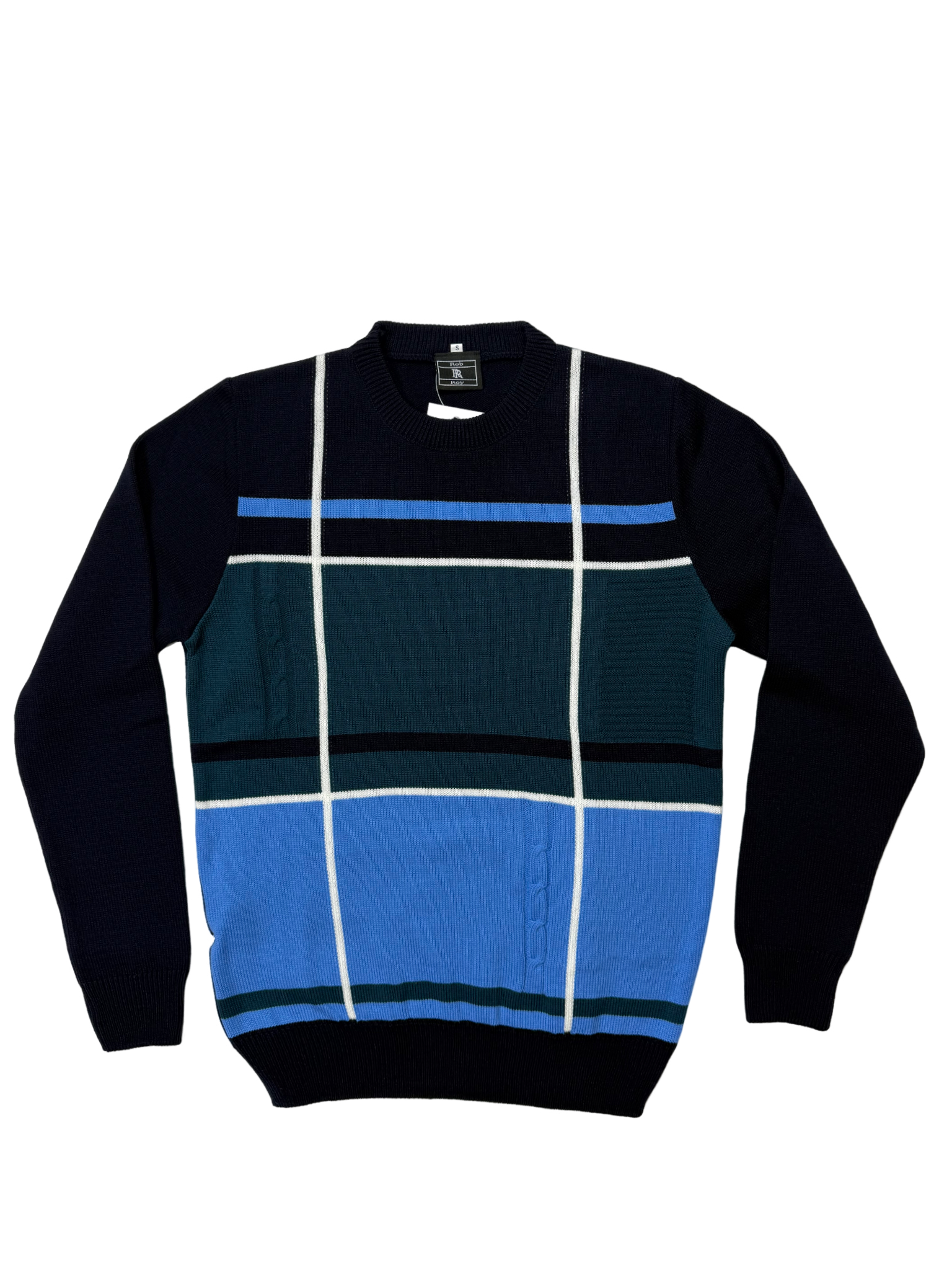 Rob Roy Navy Block Crew Neck Knitwear