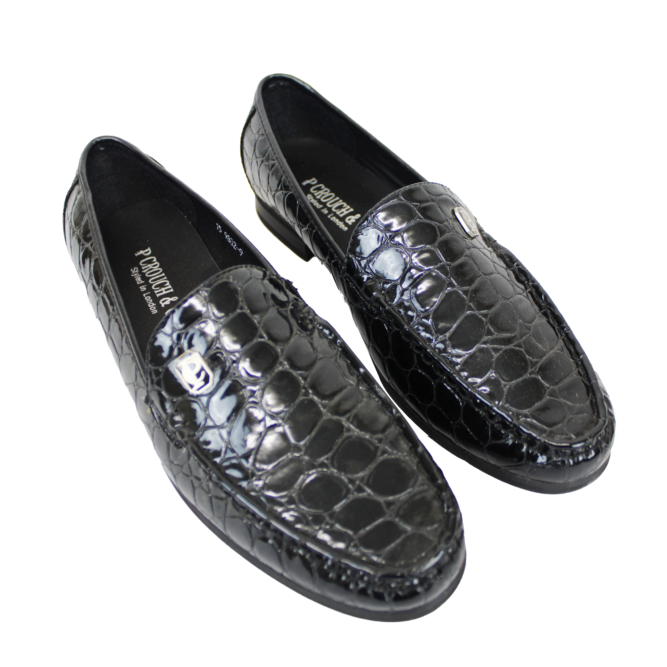 P CROUCH & CO Black Croc Slip On