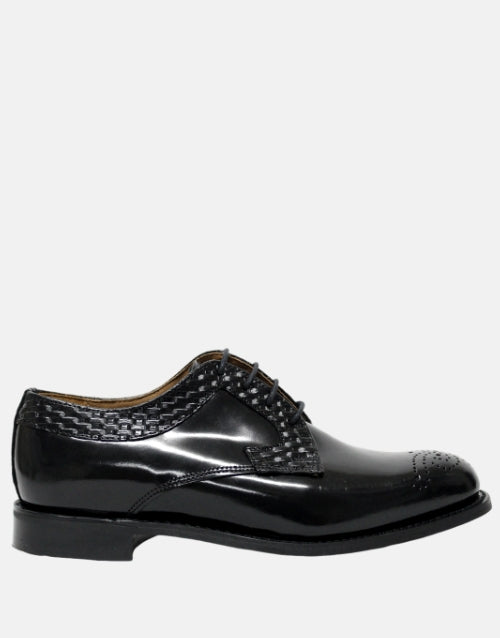 Bishop Black Leather Semi Brogue Shoe