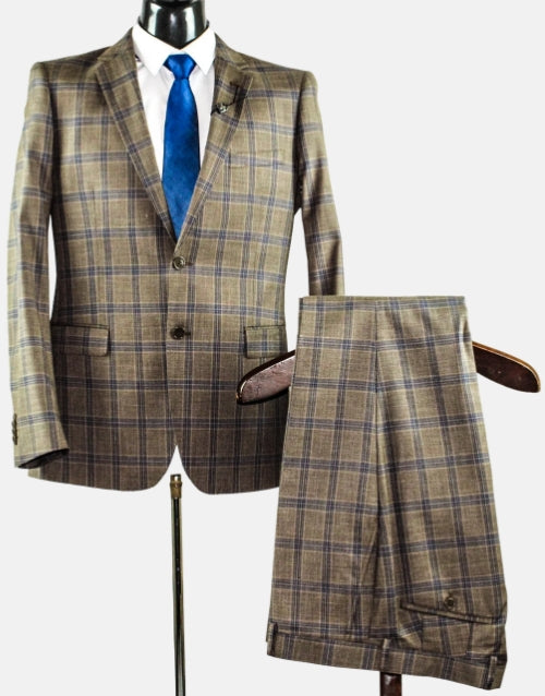 Carducci Taupe Slim Fit Check Suit