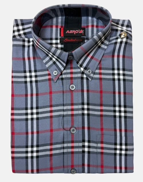Aero LS Charcoal Burgundy Check Shirt