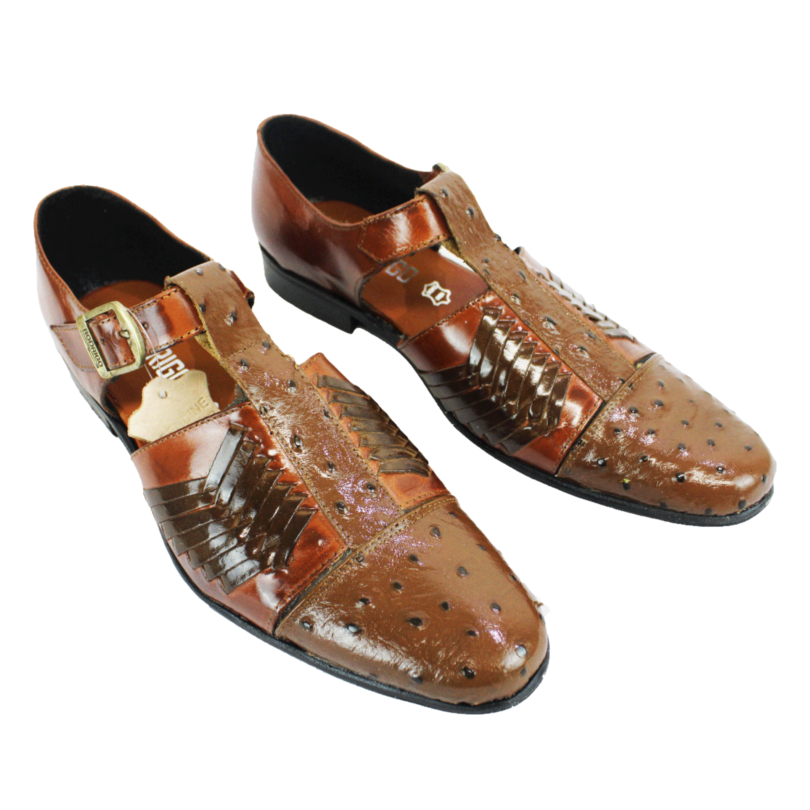 Rodrigo Cognac Brown Ostrich Leather Sandal Shoe