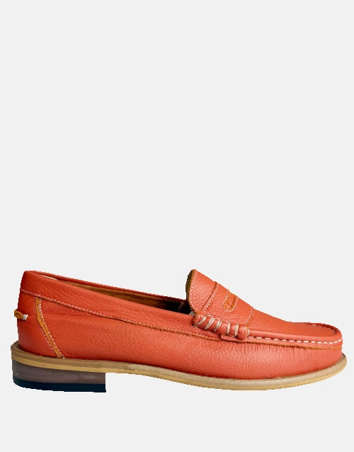 John Drake Leather Rust Orange Penny Moccasin