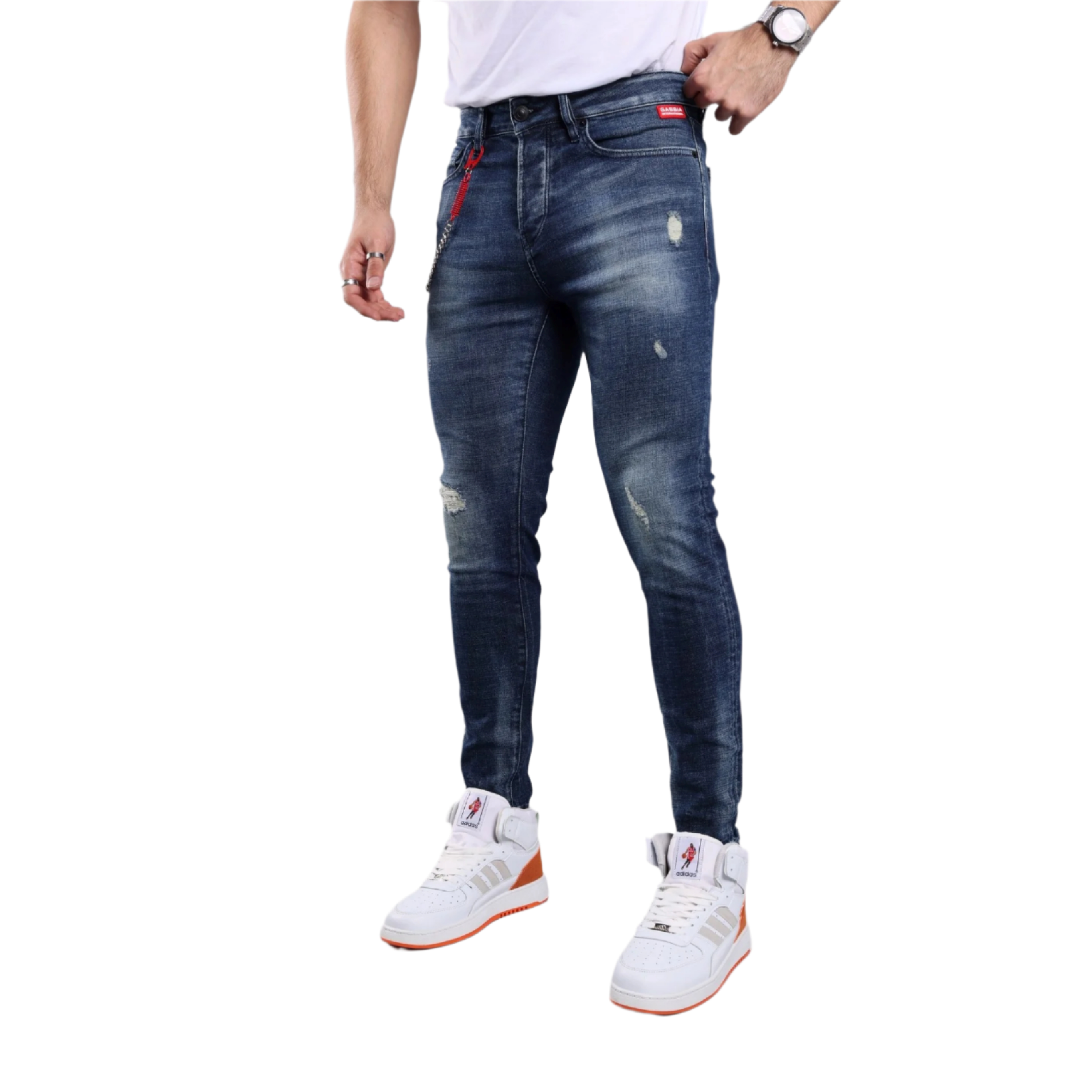 GABBIA Denim Super Slim Fit Blue Ripped Jeans
