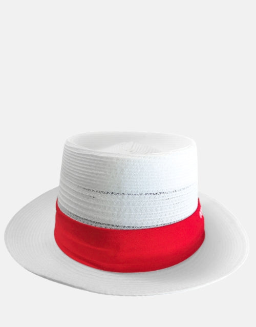 DOBBS Red Band White Straw Fedora Hat