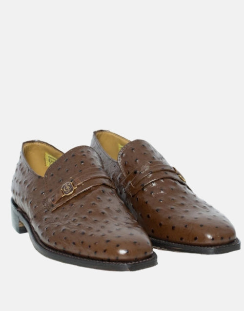 Crockett & Jones Leather Brown Ostrich Moccasin