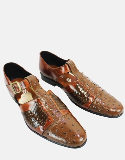 Rodrigo Cognac Brown Ostrich Leather Sandal Shoe