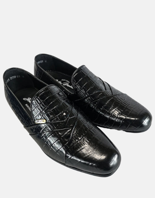 John Drake Black Leather Slip On Shoe