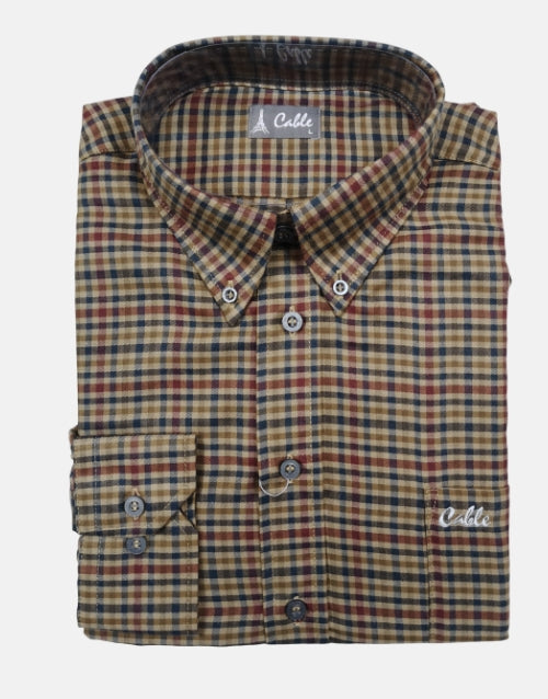 Aero Cable Brown Checkered LS Shirt