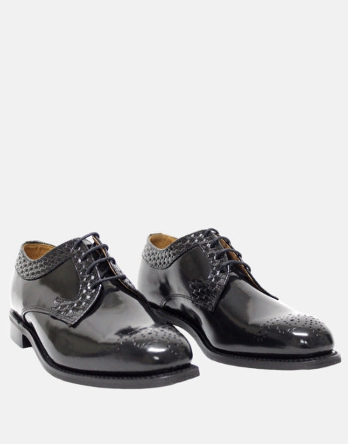 Bishop Black Leather Semi Brogue Shoe