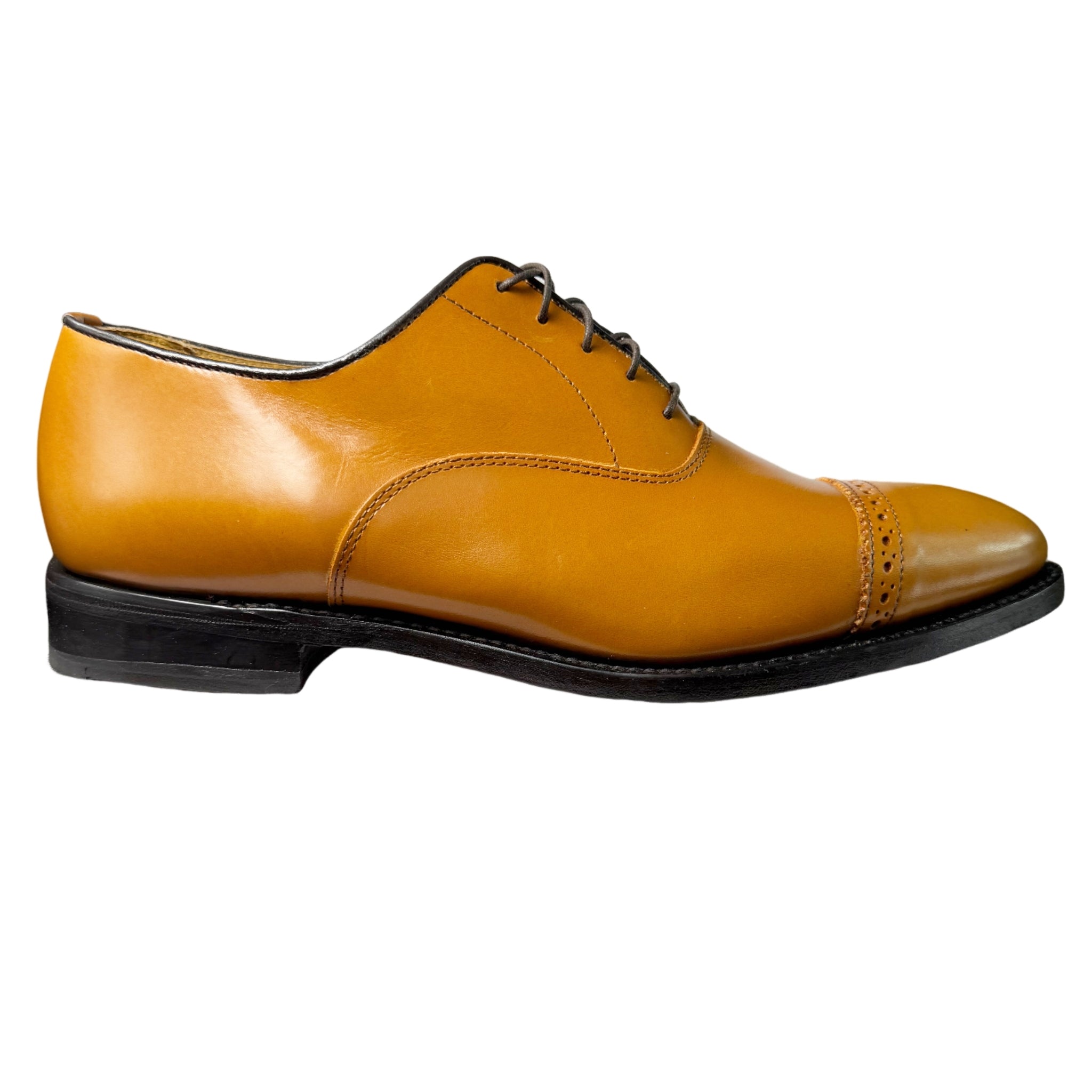 SAXONE Leather Tan Toe Cap Shoe