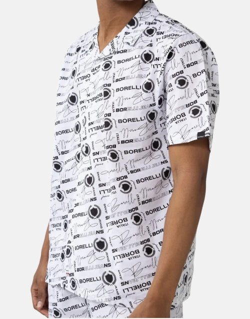 Borelli Cezaro White Allover Print Cotton Shirt