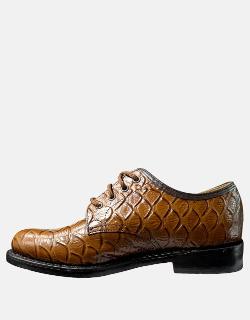 SAXONE Leather Tan Brown Croc Shoe