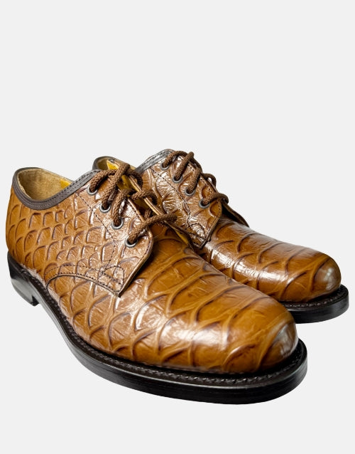 SAXONE Leather Tan Brown Croc Shoe