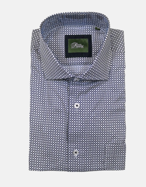 Rossini Navy Blue White Pattern LS Shirt