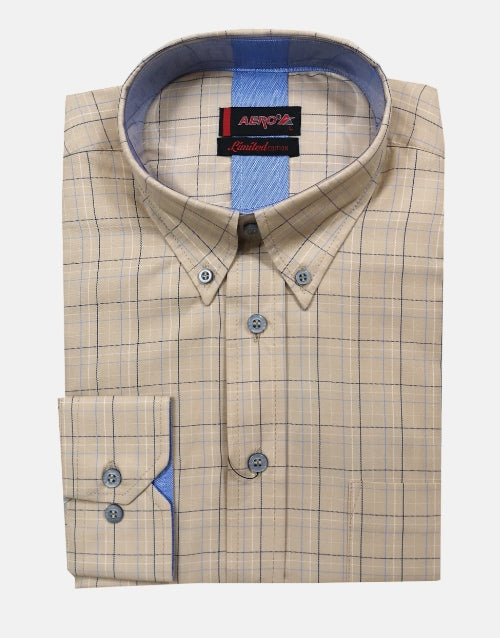 Aero LS Khaki Check Shirt