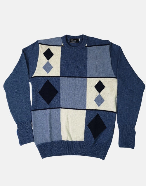 Grant of Scotland Navy Blue Argyle Block Pattern Knitwear
