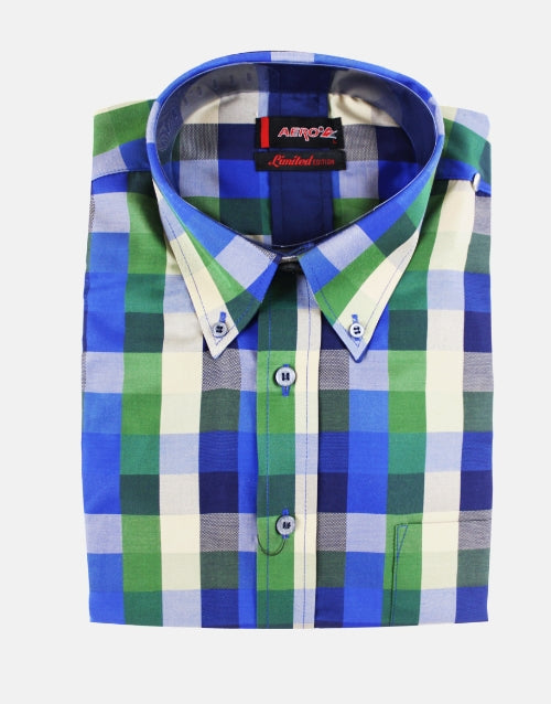 AERO Green/Beige/Blue Checkered S/S Shirt