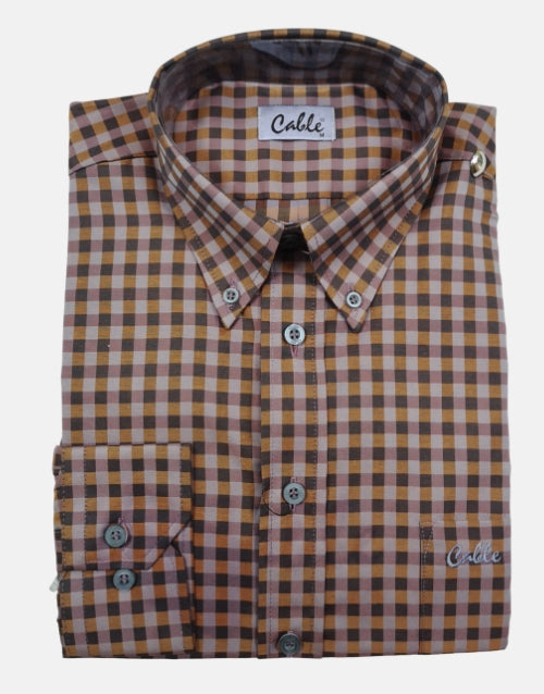 Aero Cable LS Brown Check Shirt