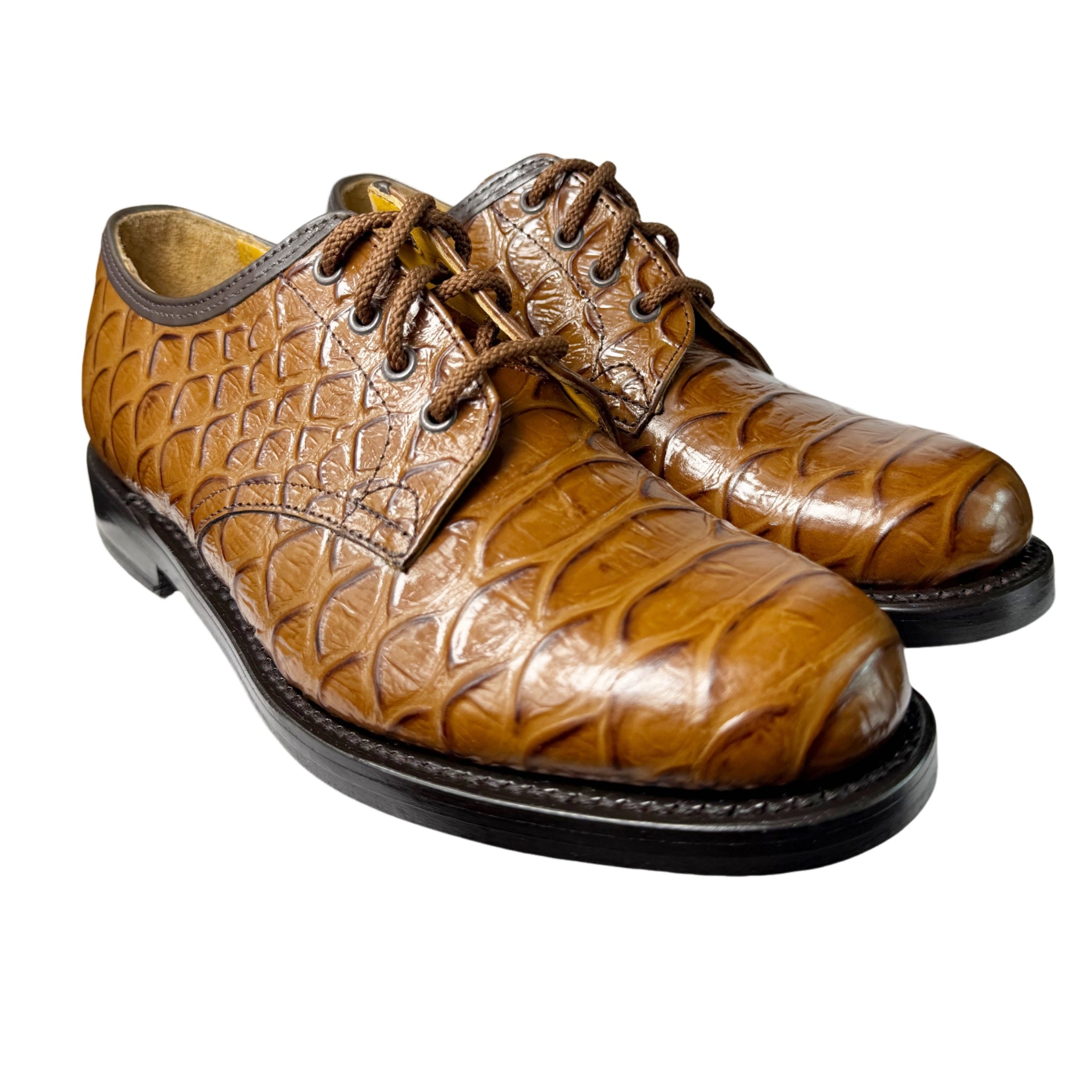 SAXONE Leather Tan Brown Croc Shoe