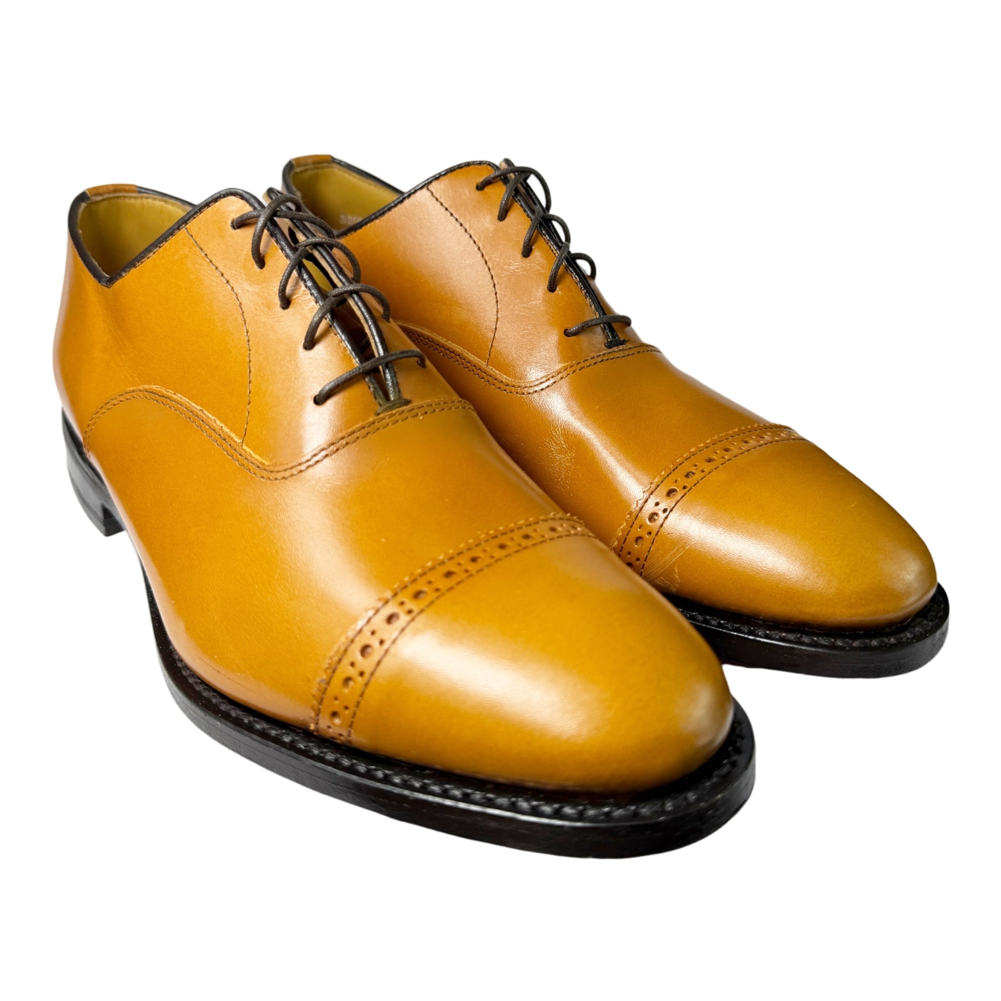 SAXONE Leather Tan Toe Cap Shoe