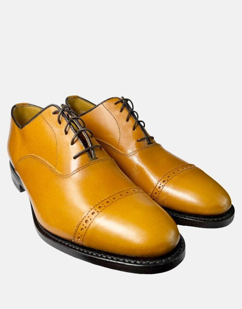 SAXONE Leather Tan Toe Cap Shoe