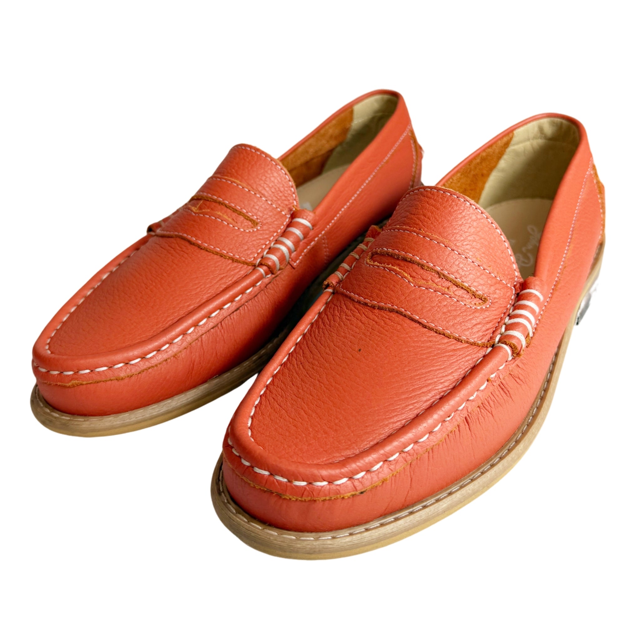 John Drake Leather Rust Orange Penny Moccasin