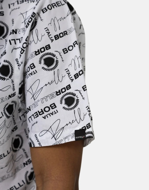 Borelli Cezaro White Allover Print Cotton Shirt