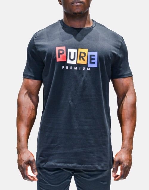 PURE PREMIUM LOGO BLOCK LETTER T Shirt Black