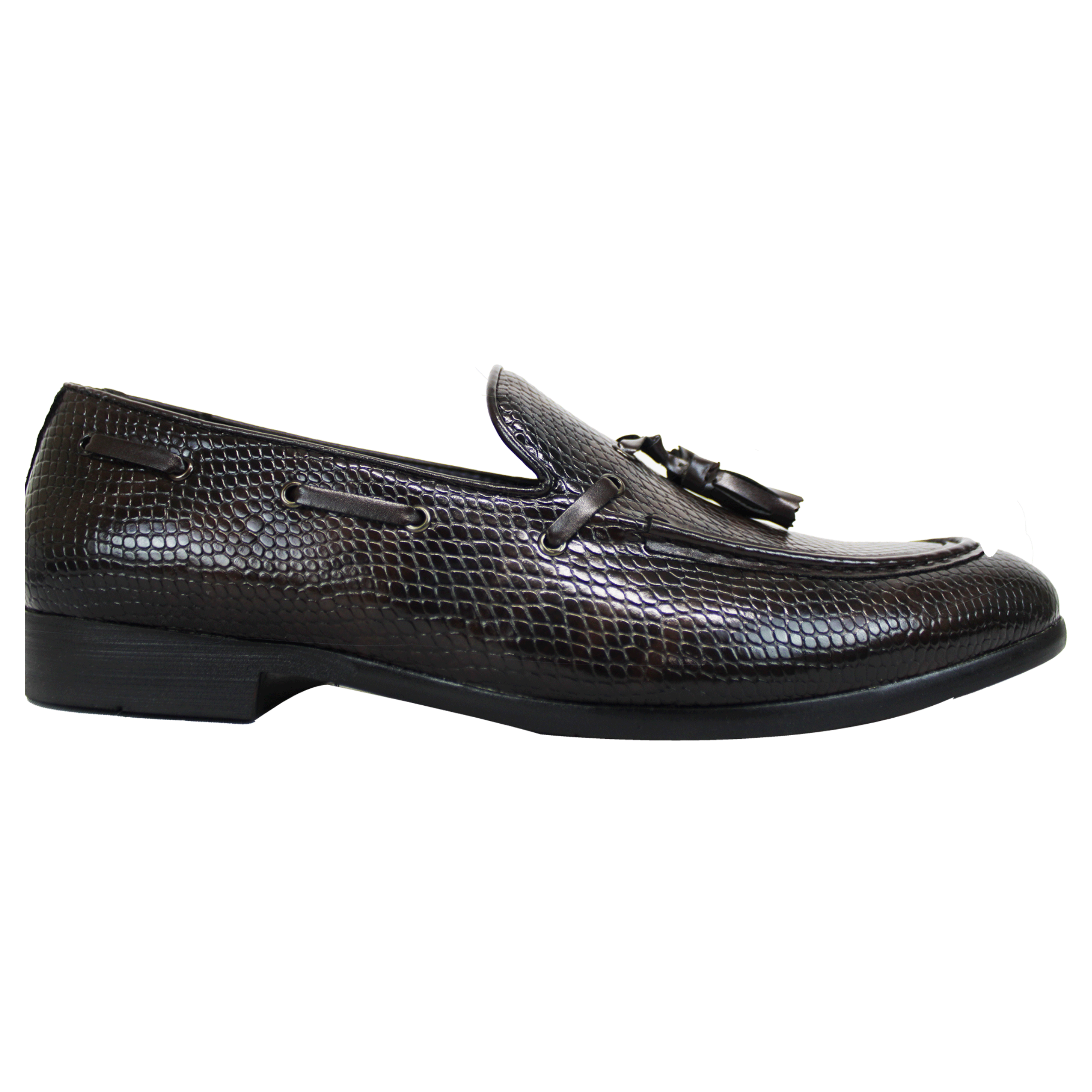 P CROUCH Choc Brown Croc Tassle Moccasin