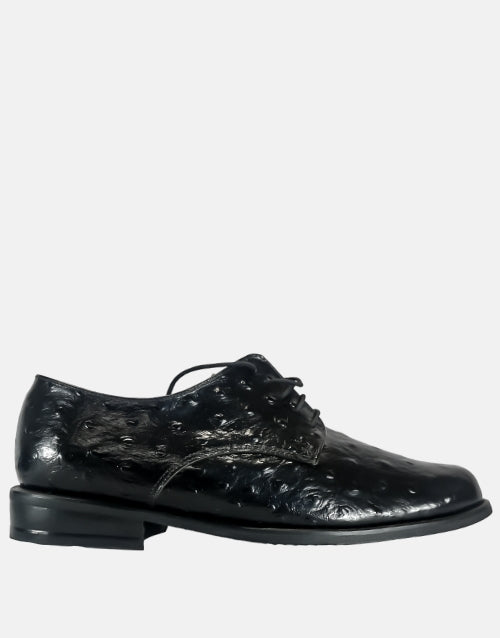 JOHN DRAKE Leather Black Ostrich Shoe
