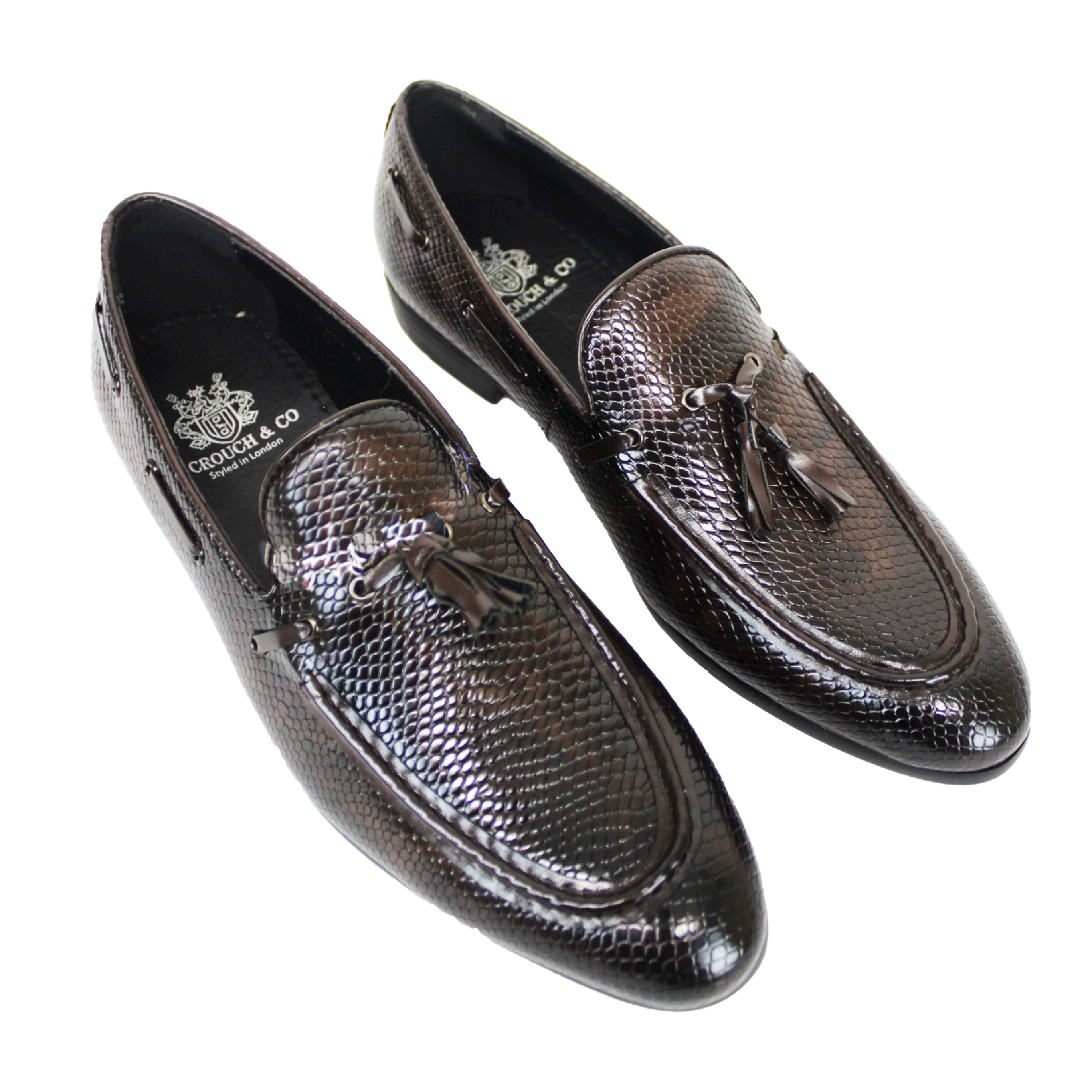 P CROUCH Choc Brown Croc Tassle Moccasin