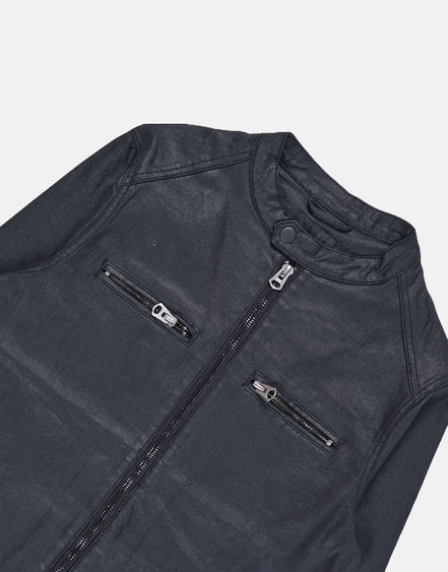 Cutty Captain Wax Denim Biker Jacket Black