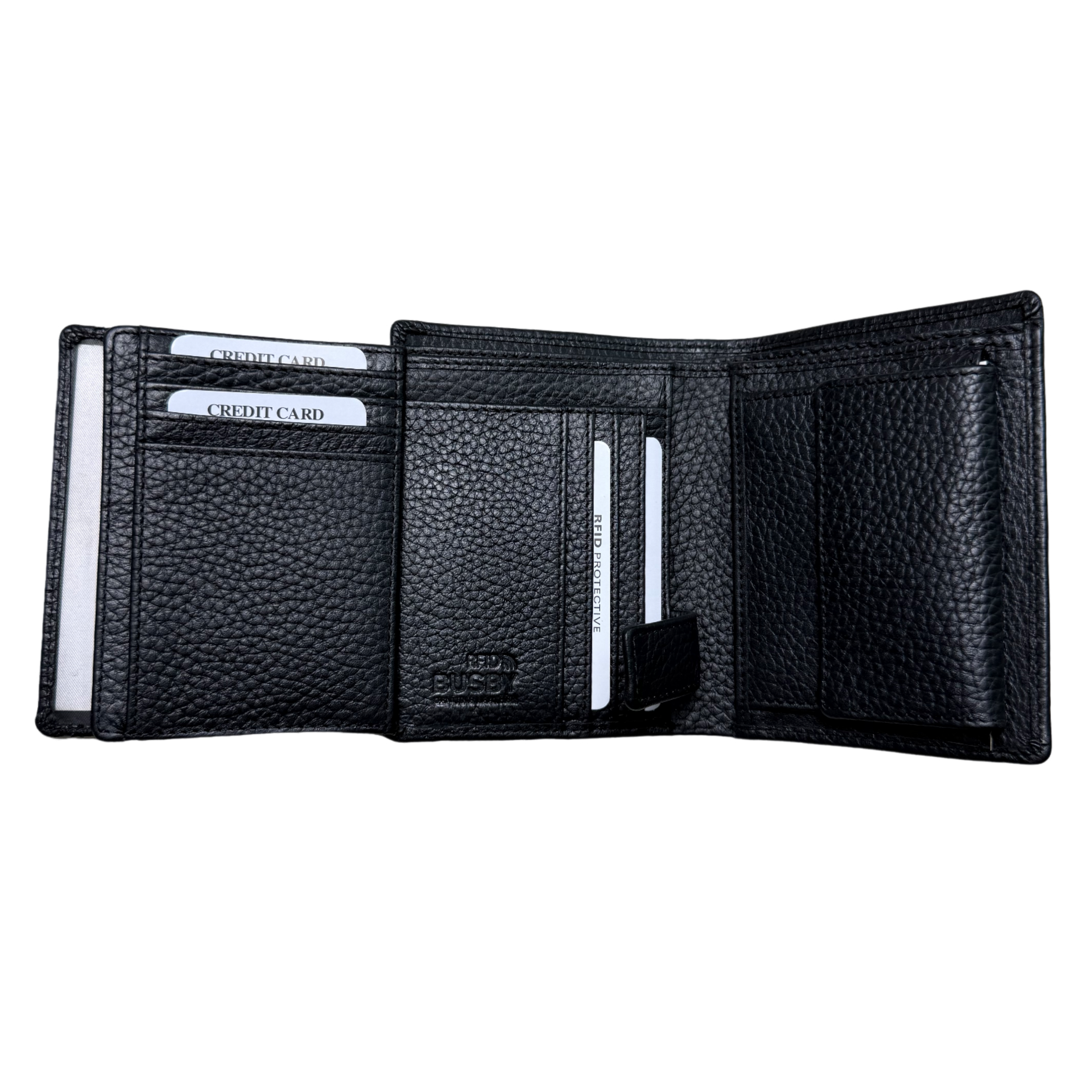 Busby Genuine Leather Black Coin With Flap Wallet
