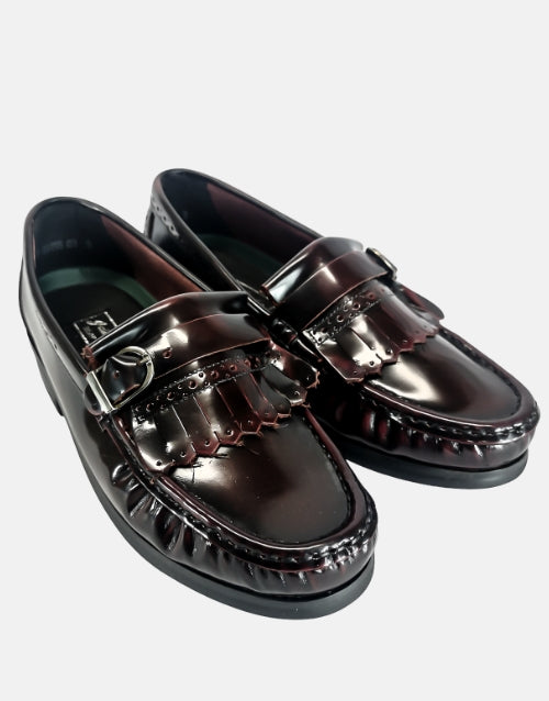 John Drake Leather Fringe Penny Mocassin Burgundy