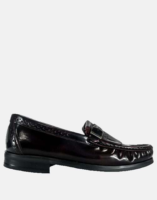 John Drake Leather Fringe Penny Mocassin Burgundy