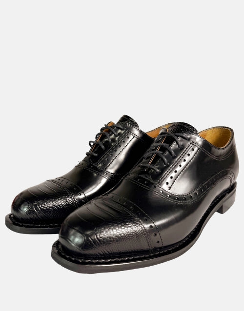BISHOP Black Oxford Semi Brogue Leather Shoe