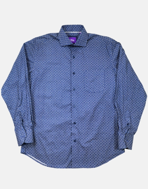 ROSSINI LS Navy Paisley Pattern Shirt