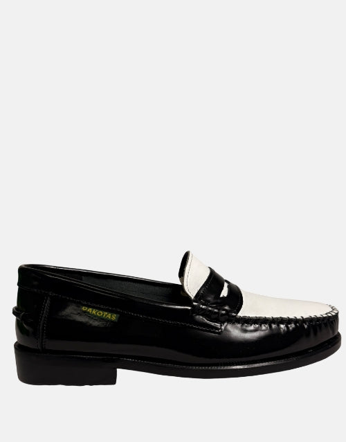 Dakota Leather Black & White Moccasin Shoe