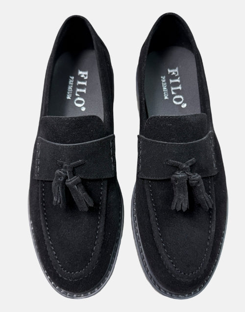 Filo Black Suede Tassel Moccasin