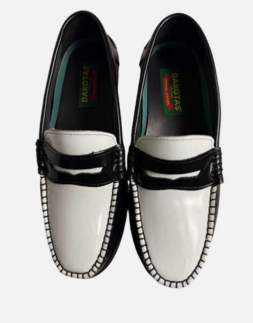 Dakota Leather Black & White Moccasin Shoe